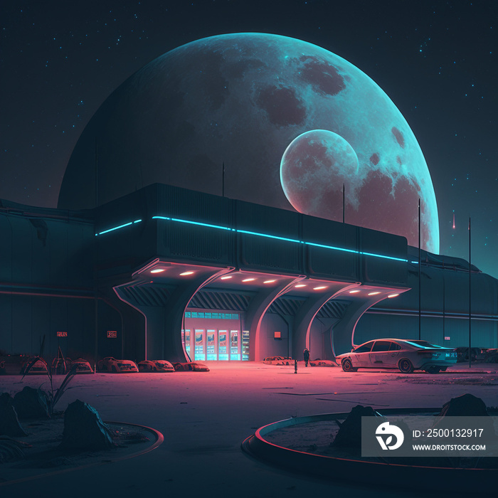 city with moon and stars the parking lot of a western sci-fi cyberpunk neon hd wallpaper