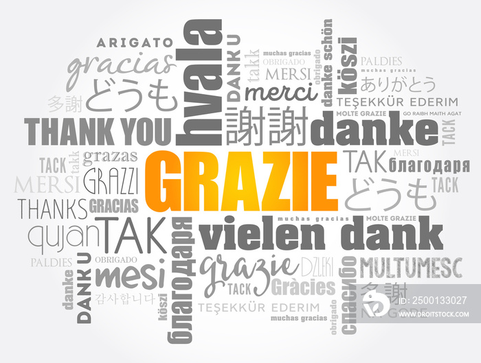 Grazie (Thank You in Italian) word cloud background