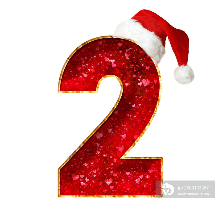 isolated red shiny 3d christmas number and alphabet with santa’s hat on white background