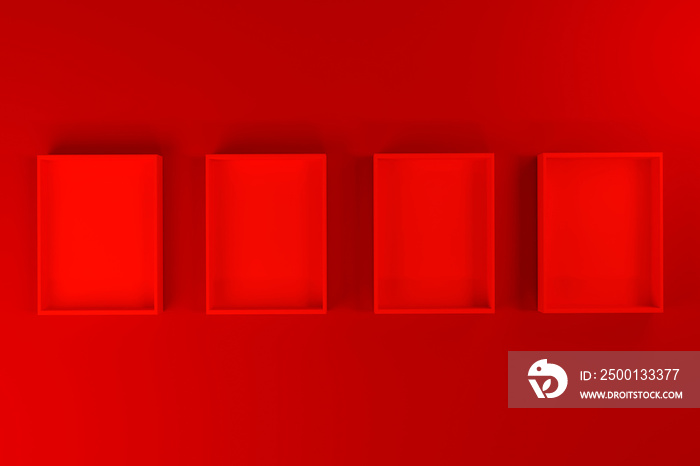 Red box or tray mockup for product presentation on red background, 3d render.