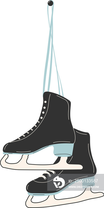 Ice skates for figure skating in winter. Outdoor skating rink. Winter sports.  illustration