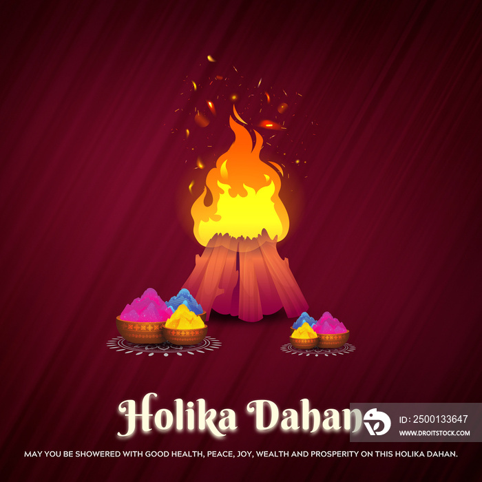 Holika dahan illustration with colorful plates.