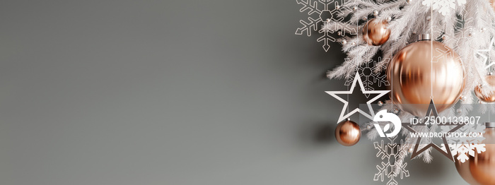 Christmas decoration with empty gray mock up wall background 3D Rendering, 3D Illustration