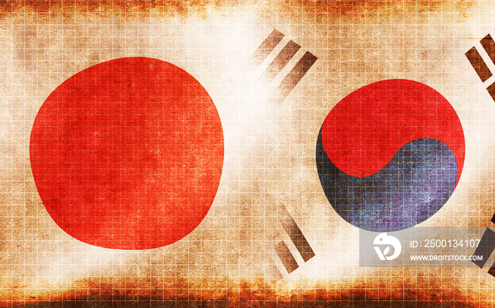 Waving grunge national flags /Japan and South korea ( Conflict, hostility ). web banner background illustration