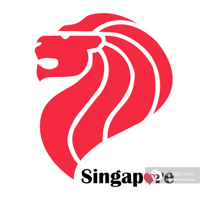 Red lion with the Singapore inscription. Idea for the fridge souvenir magnet, stamp or sticker label