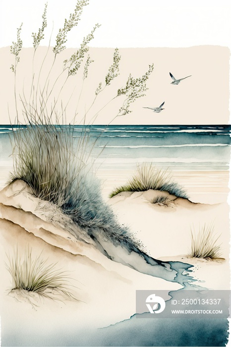 sand dunes on the beach, watercolor, AI assisted finalized in Photoshop by me