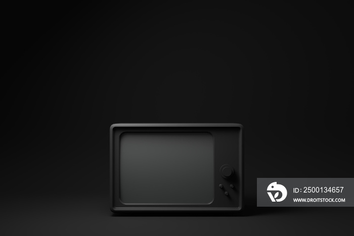 black retro old tv floating on black background. minimal concept idea. 3D render.