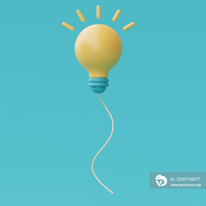 3d render yellow lightbulb floating isolate on blue background.minimal style,3d rendering.