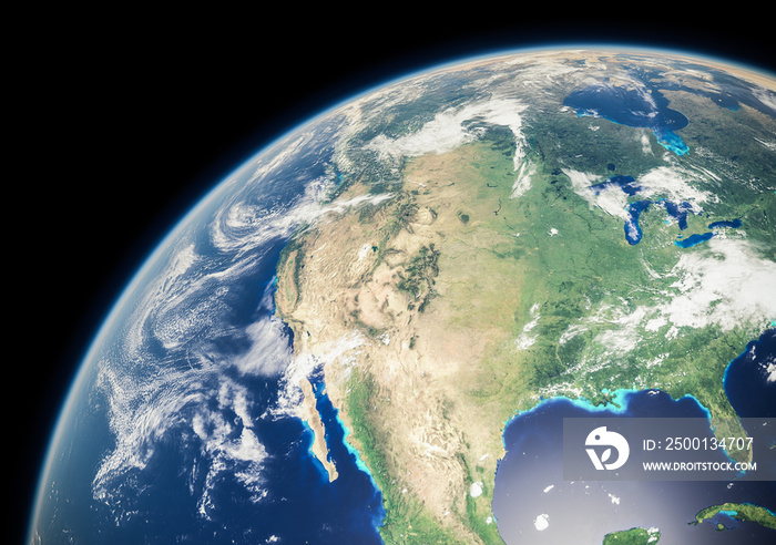 North America from Space during Day - Canada, United States of America and Mexico - Earth Curvature and Atmosphere - The Blue Marble