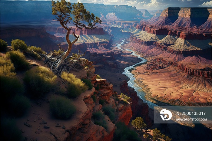 beautiful landscape with rocks, river, canyon