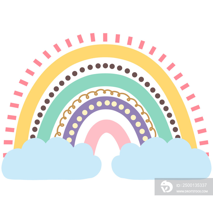 Cute Rainbow and Clouds Hand Drawn Illustration