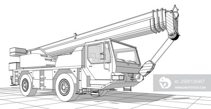 crane truck 3d illustration  sketch