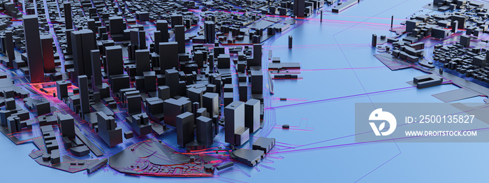 3D Rendering. Low poly city views. urban technology concepts.