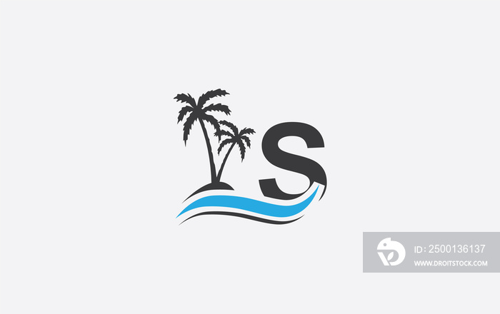 Nature water logo wave and beach tree icon art logo design with the letter and alphabet