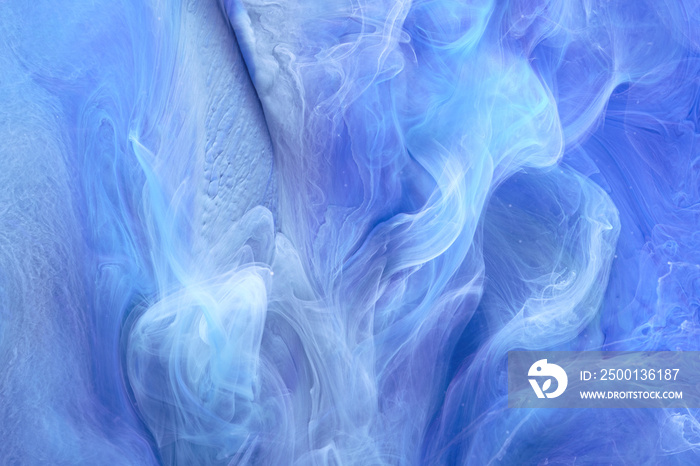 Blue contrast liquid art background. Paint ink explosion, abstract clouds of smoke mock-up, watercolor underwater