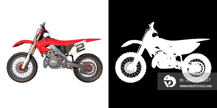 off road motorcycle motocross 1- Lateral view white background alpha png 3D Rendering Ilustracion 3D