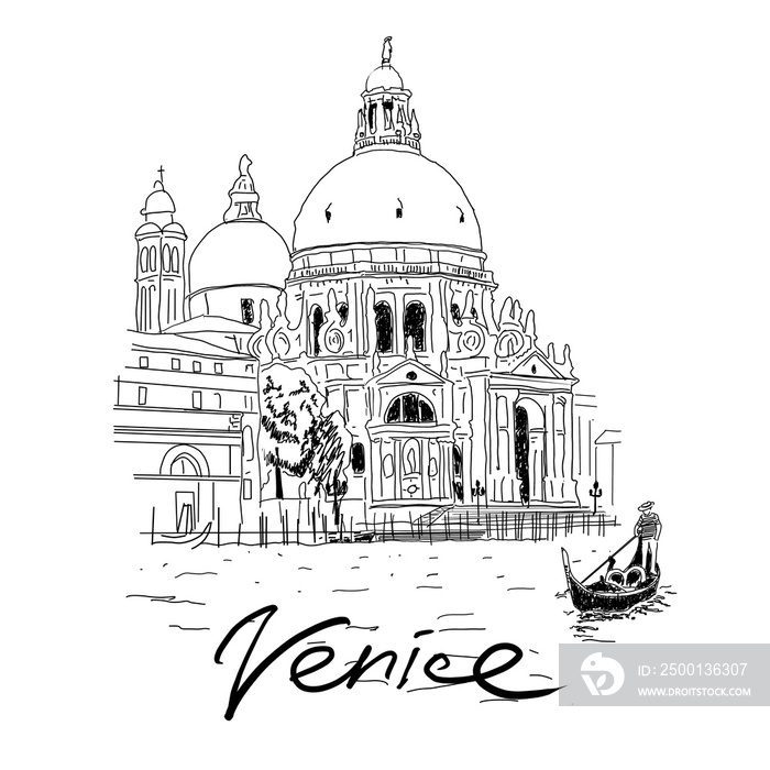 Santa Maria della Salute church in Venice - sketch illustration