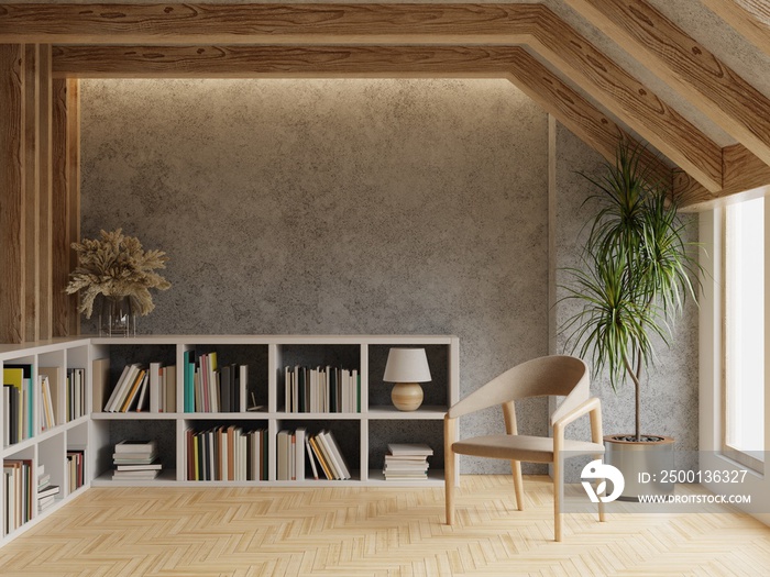 Living room interior with chair in the library room.