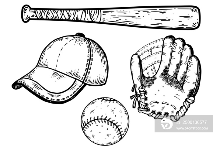 Baseball equipment engraving PNG illustration with transparent background