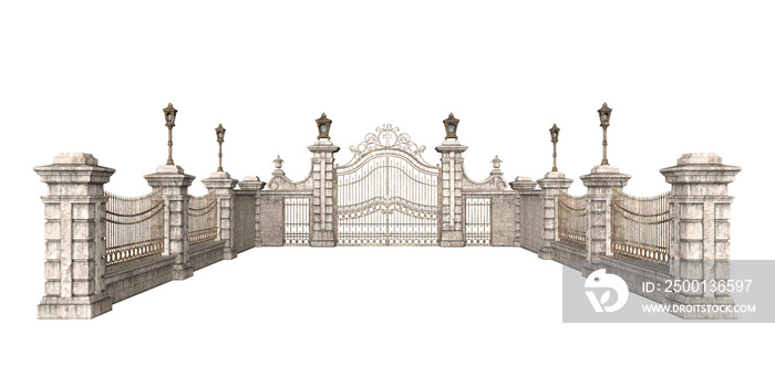 3d rendering stone and iron gate isolated