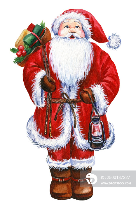 Santa Claus for Christmas day with watercolor illustration