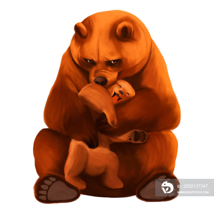 Momma bear hugging her son with love. Mother’s day concept.