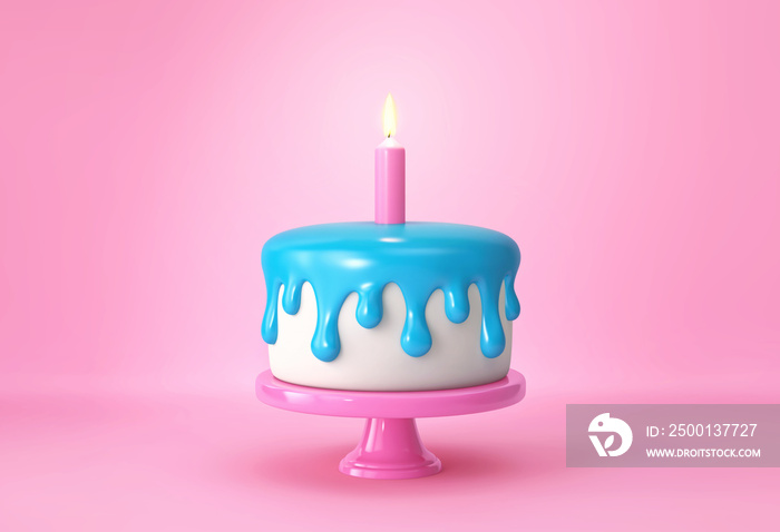 Birthday cake with candle on pink background