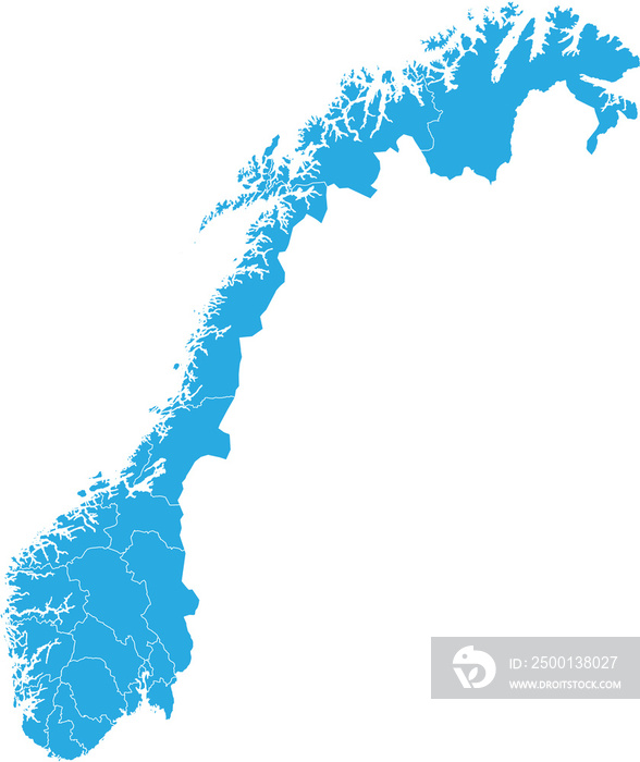 norway map. High detailed blue map of norway on transparent background.