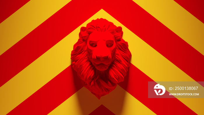 Red Lion Mounted Bust with Yellow an Red Chevron Background 3d illustration render