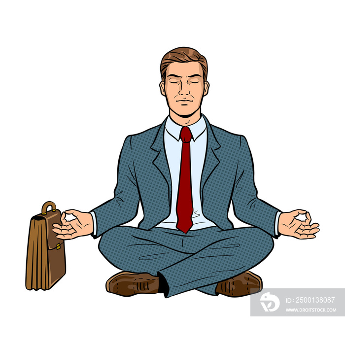 Meditating businessman pop art PNG illustration with transparent background