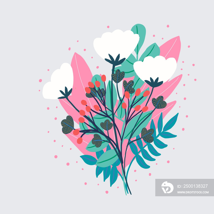 Colorful illustration of a bouquet on a gray background