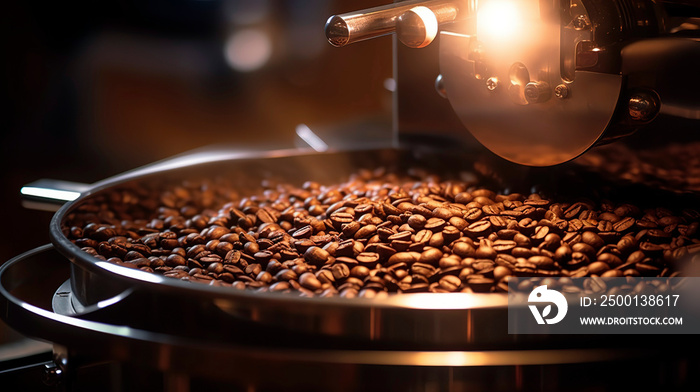 Roasted coffee beans inside an espresso grinder’s hopper, ready to be ground for brewing.