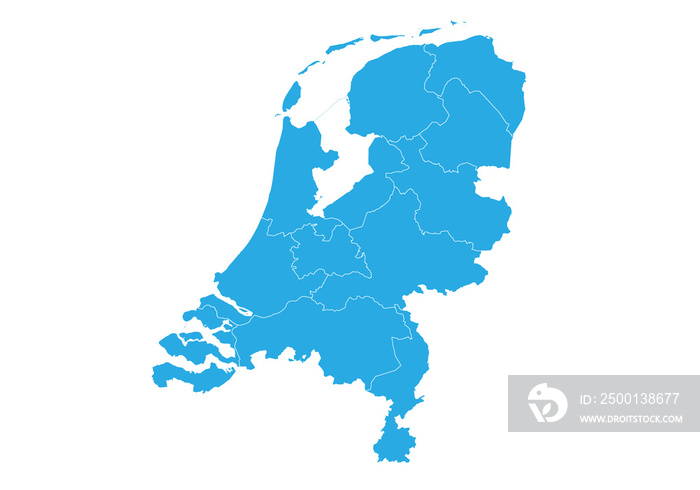 netherlands map. High detailed blue map of netherlands on PNG transparent background.