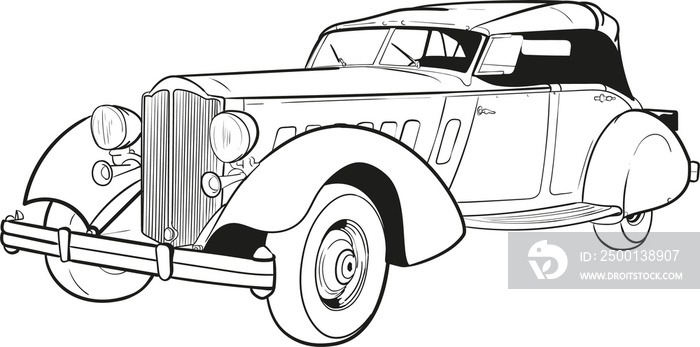 vintage car sketch, classic car sketch,