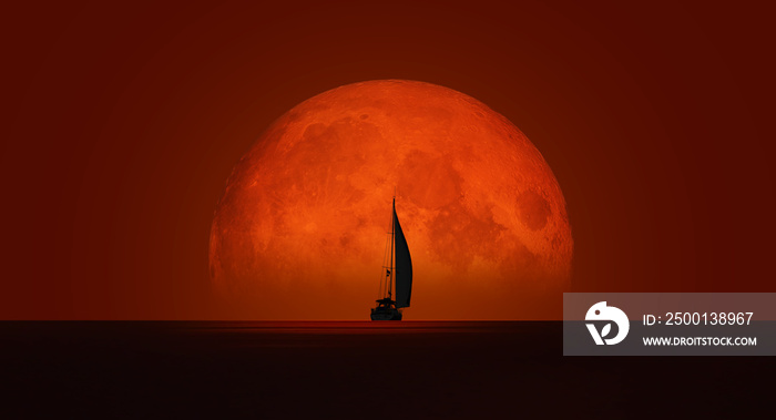 Lone yacht with full moon  Elements of this image furnished by NASA
