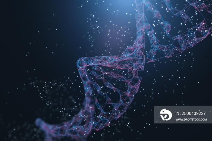 Abstract polygonal DNA background. Medicine and biology concept. 3D Rendering.