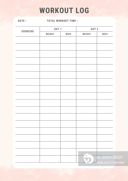 Minimal Workout Log Planner Template Sheet. Minimalist Planner Page Template. Modern planner template sheet