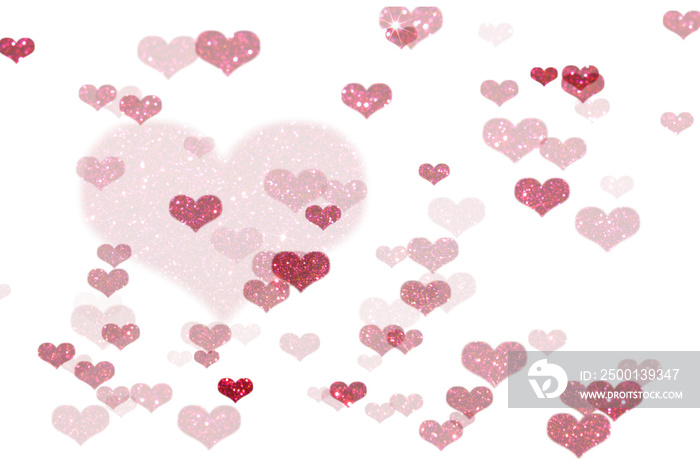 A digital  of glittery pink hearts on a transparent background.