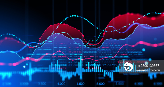 Forex diagrams and stock market data with lines and dynamics