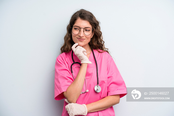 pretty young adult woman. veterinarian student concept