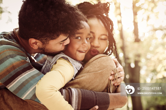 African American family outside.