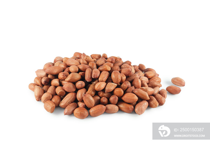 Heap of raw peanuts isolated on white background