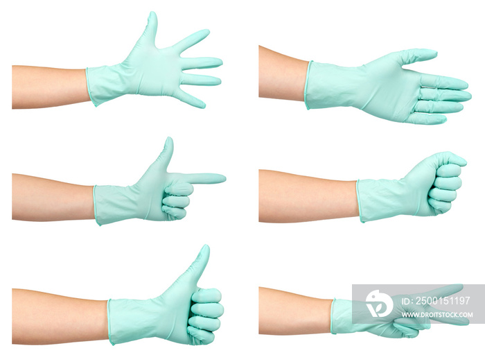Clinic protection gloves, safety, set and collection.