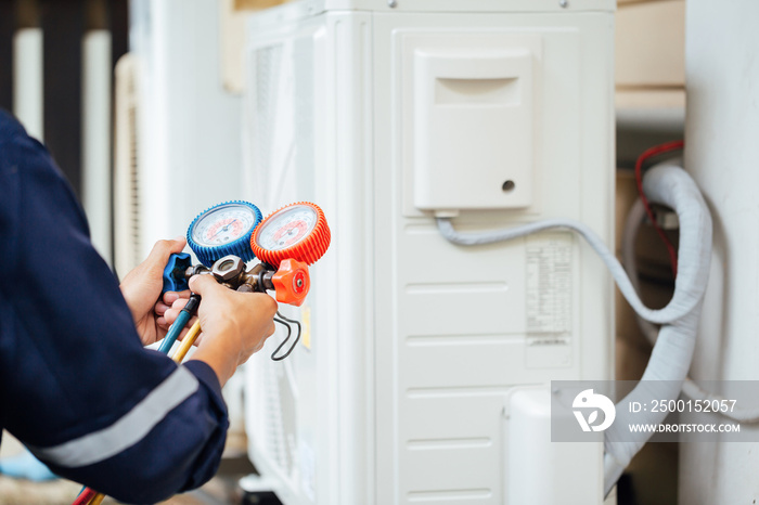 Air Conditioning Technician and A part of preparing to install new air conditioner.