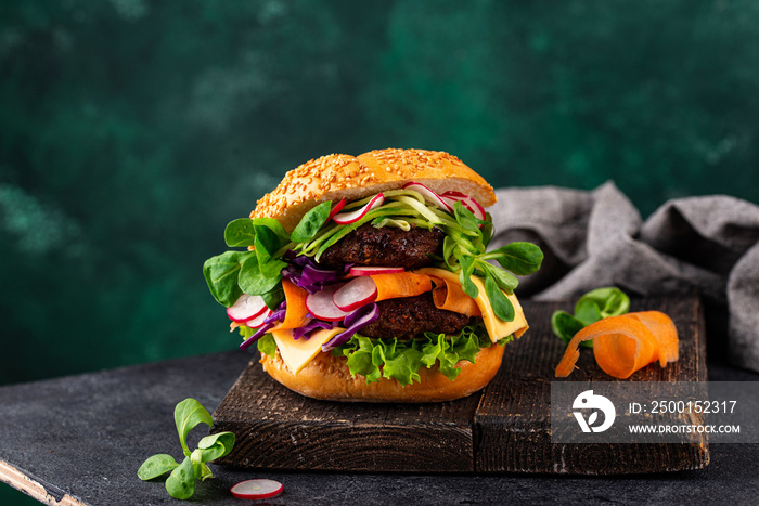 Burger with vegetables and plant-based cutlet