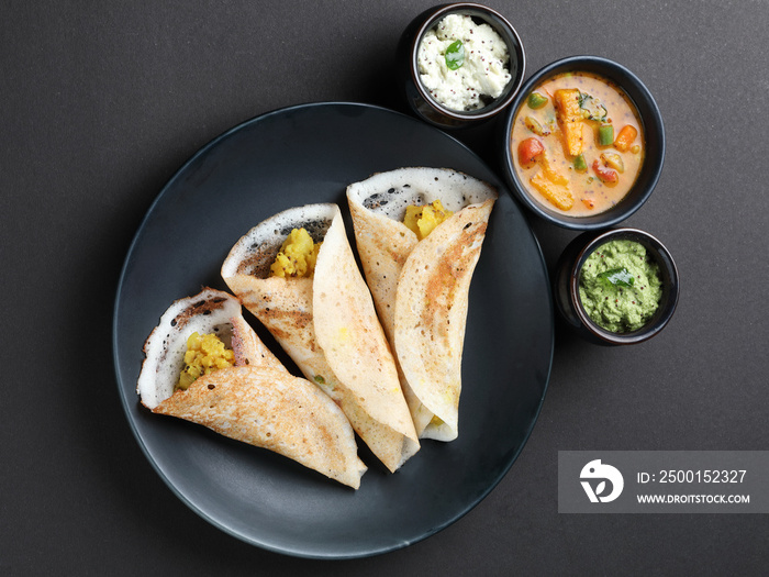 Masala Dosa / Indian breakfast Crepes with spicy potato filling