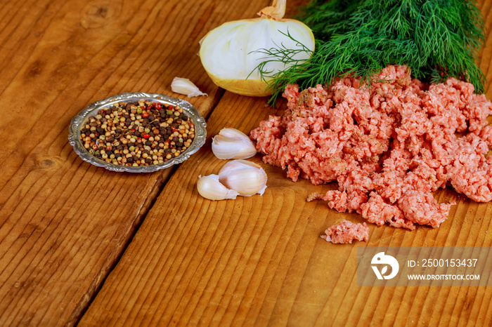 Raw Minced meat with Ground beef. Minced meat close up