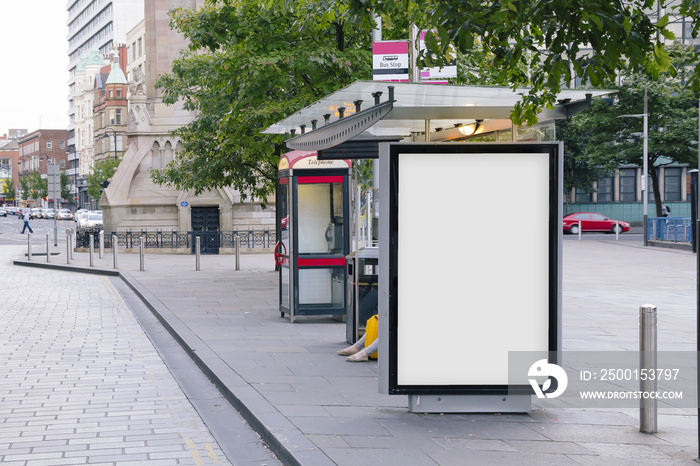 Blank billboard in a bus stop