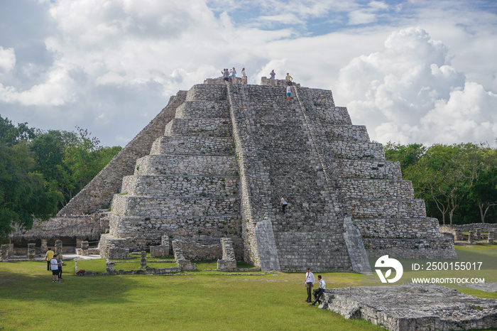 Mayapan, Mexico: Tourists visit the Mayan Temple of Kukulcan in Mayapan, the capital of the Maya in the Yucatán from the 1220s until the 1440s.