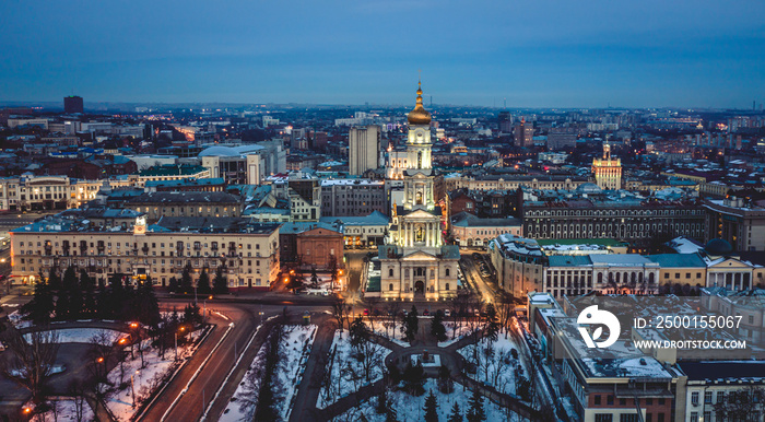 Illuminated Assumption Cathedral in Kharkiv